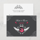 ロックアンドロール結婚の明るい赤紫色グレーRSVPカード 出欠カード (正面/裏面)