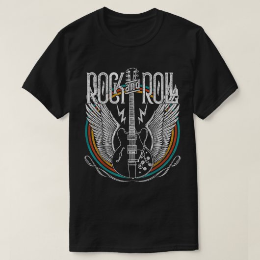ロックアンドロール音楽ギター Tシャツ (デザイン正面)