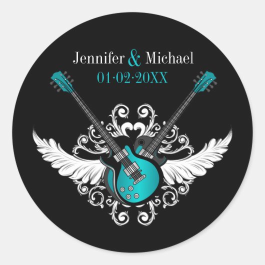 ロックアンドロ結婚ールのギターティール（緑がかった色）ブラックシール ラウンドシール (正面)