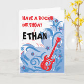 ロックインのギターの誕生日カード赤と青 カード (黄色い花)