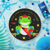 ロックインの誕生日ツリーカエルとレッドギター ペーパープレート (パーティー)