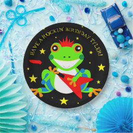 ロックインの誕生日ツリーカエルとレッドギター ペーパープレート