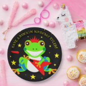 ロックインの誕生日ツリーカエルとレッドギター ペーパープレート (パーティー)