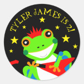 ロックインの誕生日ツリーカエルとレッドギター ラウンドシール (正面)