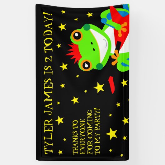 ロックインの誕生日ツリーカエルとレッドギター 横断幕 (縦)