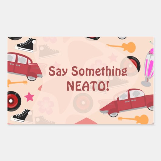 ロックインピンク50年代パターンパーティー時カスタム間 長方形シール (正面)