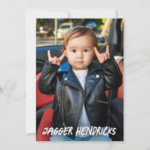 ロックインファースト誕生日フォトビニールレコードB&W 招待状 (裏面)