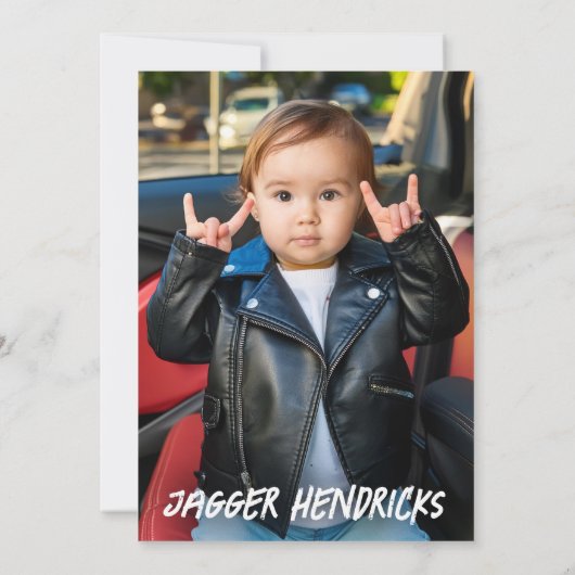 ロックインファースト誕生日フォトビニールレコードB&W 招待状 (裏面)