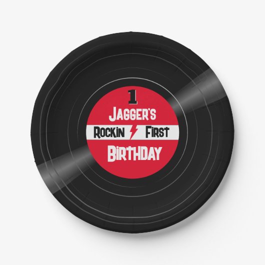 ロックインファースト誕生日レコード赤ラベル ペーパープレート (正面)