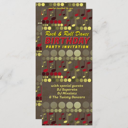 ロックインレトロディスコ音楽テーマ誕生日パーティー 招待状 (正面/裏面)