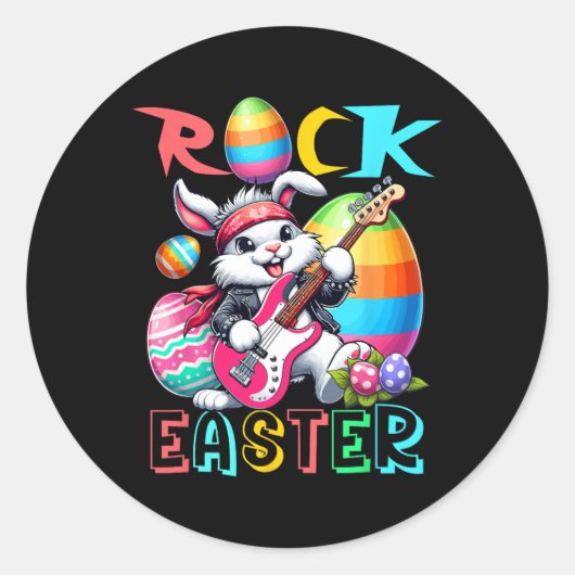 ロックイースターコスチューム遊バニーのギターギタリスト ラウンドシール (正面)
