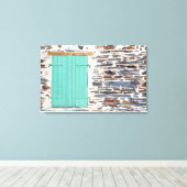 ロックウォール素朴キャンバス上の窓シャッター キャンバスプリント (インサイチュ (ウッドフロア))