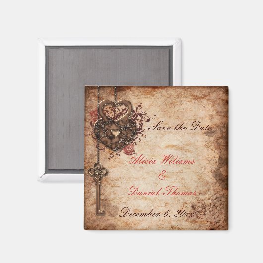 ロックエレガントと鍵日付マグネットの保存 マグネット (正面/裏面)