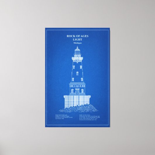 ロックオブエイジズライトハウス – ミシガン州 – AD キャンバスプリント (正面)