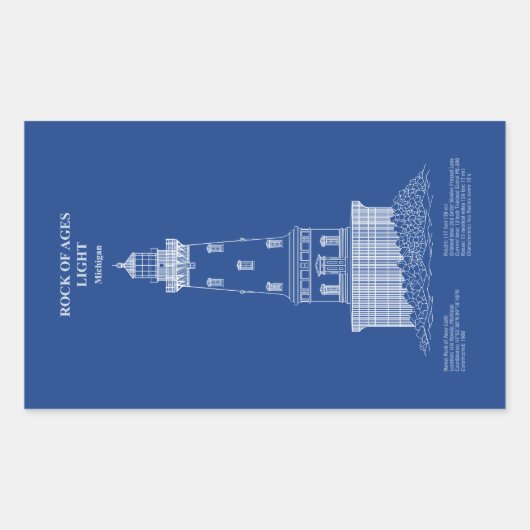 ロックオブエイジズライトハウス – ミシガン州 – AD 長方形シール (正面)