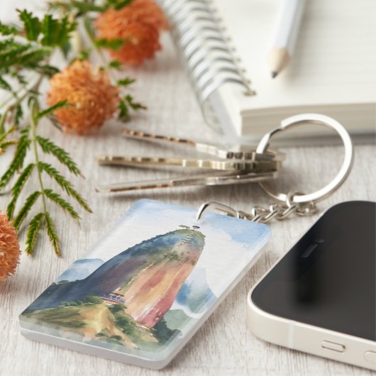 ロックオブグアタペエルペノンコロンビアの水彩画 キーホルダー (正面右)