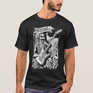 ロックオンギターヴィンテージ80sロック&転がスケルト tシャツ