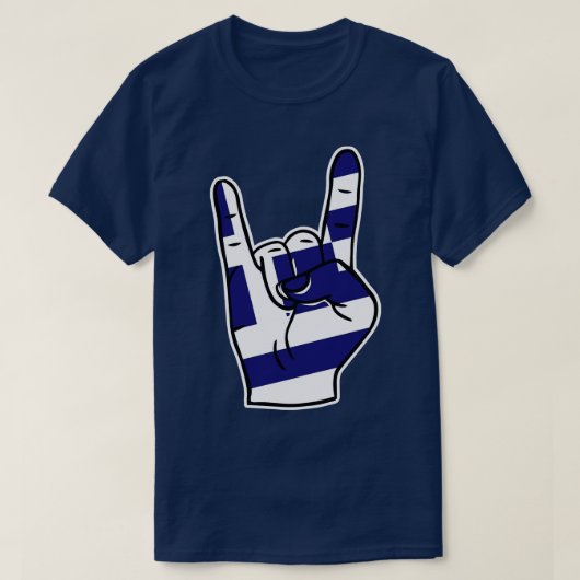 ロックオンギリシャ国旗のロックハンド Tシャツ (デザイン正面)