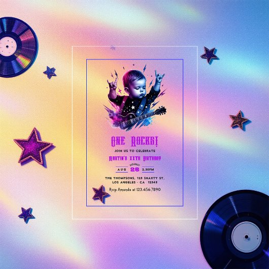 ロックオンパーティーテーマワンロックス1st第1誕生日 アクリル招待状