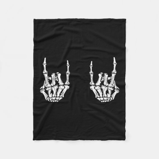 ロックオンロックスタースケルトンハンズロッカーおもしろいハロウ フリースブランケット (正面)