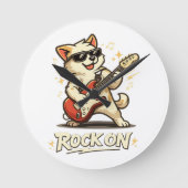 ロックオン ギター犬 楽しいロック音楽 ラウンド壁時計 (正面)
