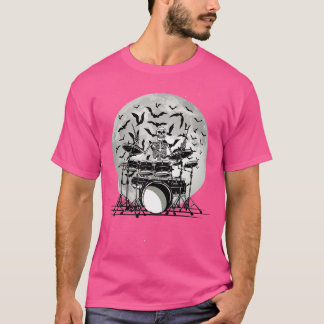 ロックオン ロックコンサート スケルトン ドラマー パンク ミュージック メンズ Tシャツ