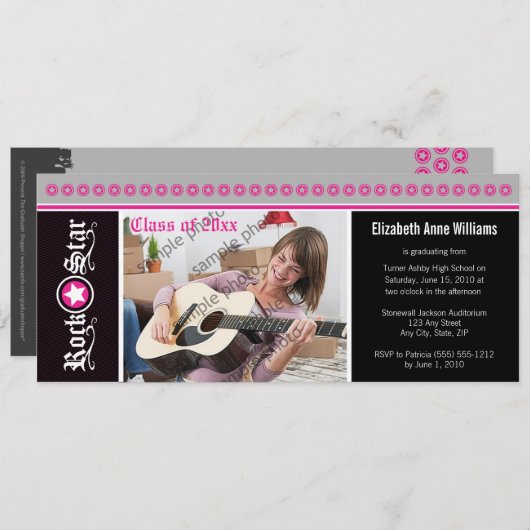 ロックオン！卒業カスタマイズ発表（ピンク） 招待状 (正面/裏面)