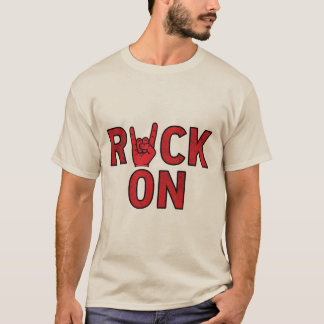 ロックオン – 赤はっきりしたタイポグラフィ音楽デザイン Tシャツ