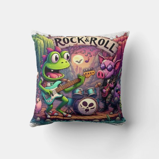 ロックカラフル音楽を演奏するアニメの動物 クッション (裏面)