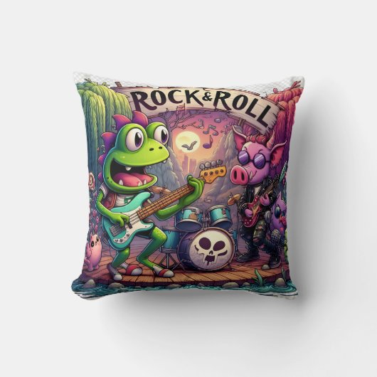 ロックカラフル音楽を演奏するアニメの動物 クッション (正面)