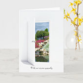 ロックガーデンと滝のオープンドア悔やみや弔慰 カード (黄色い花)