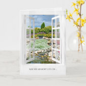 ロックガーデンシーン付きオープンウィンドウ悔やみや弔慰 カード (黄色い花)