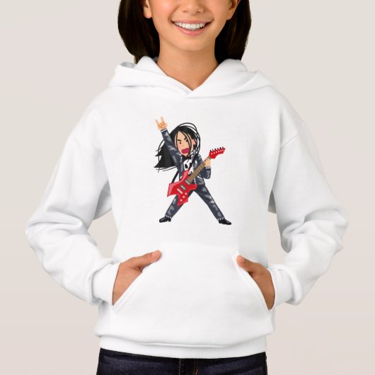 ロックガールギタリスト - クールな音楽好き女子Tシャツ (正面)