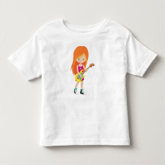 ロックガール オレンジヘア ギタープレーヤー バンド ミュージック トドラーTシャツ (正面)