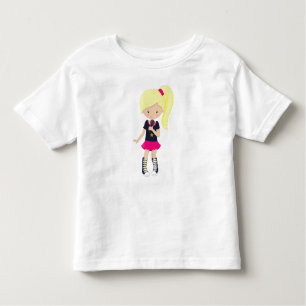ロックガール、ブロンド髪、マイク、バンドシンガー トドラーTシャツ