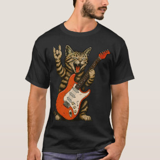 ロックキャットベースギター キャットヴィンテージ ロックンロール Tシャツ