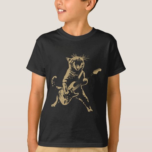ロックキャッ遊トのギター – おもしろい Guitar Cat Tシャツ (正面)