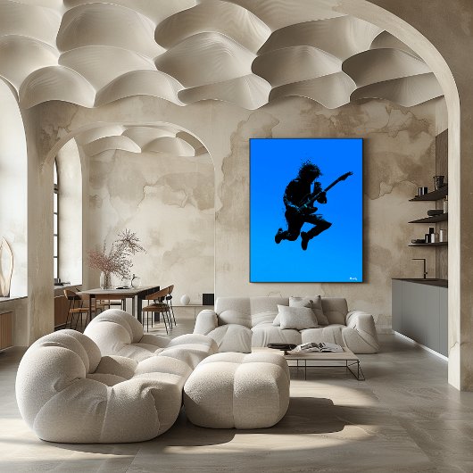 ロックギタリストのポスター – ブルーのブラックシルエット ポスター