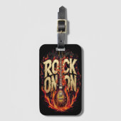 ロックギターで火の上にギタインスパイアタイポグラフィ ラゲッジタグ (正面縦)