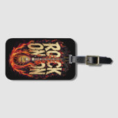 ロックギターで火の上にギタインスパイアタイポグラフィ ラゲッジタグ (正面横)