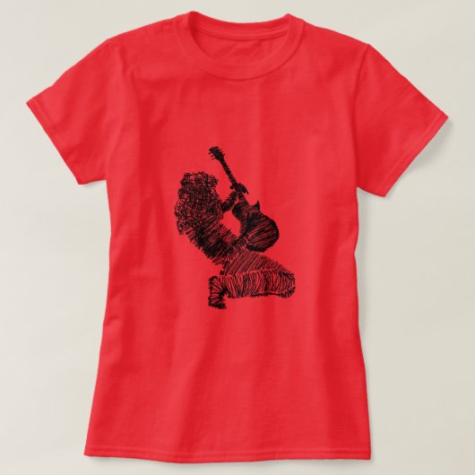 ロックギターの演奏家アート- Tシャツ (デザイン正面)