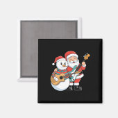 ロックギターの雪だるまとサンタクロースがギターを弾く マグネット (正面/裏面)