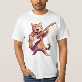 ロックギターを弾く猫Tシャツ Tシャツ