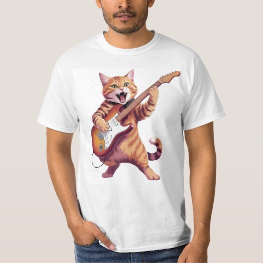 ロックギターを弾く猫Tシャツ Tシャツ (正面)