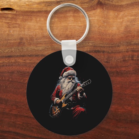 ロックギターサンタクロースギターを弾く - 面白いクリスマス キーホルダー (正面)