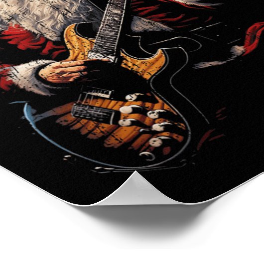 ロックギターサンタクロースギターを弾く - 面白いクリスマス ポスター (角)