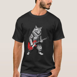 ロックギターヒーローの猫 メンズ向け Tシャツ