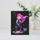 ロックギター付きピンクの髪の女の子 ポストカード (スタンド正面)