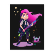 ロックギター付きピンクの髪の女の子