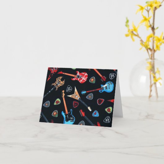 ロックギター電気ギターノートカード カード (黄色い花)